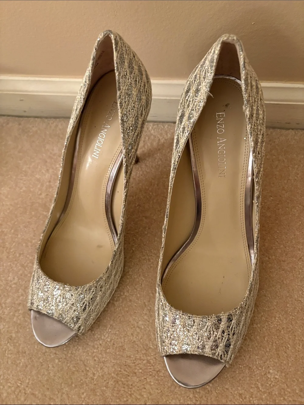Enzo Angiolini Women's Silver Peep-Toe Pumps